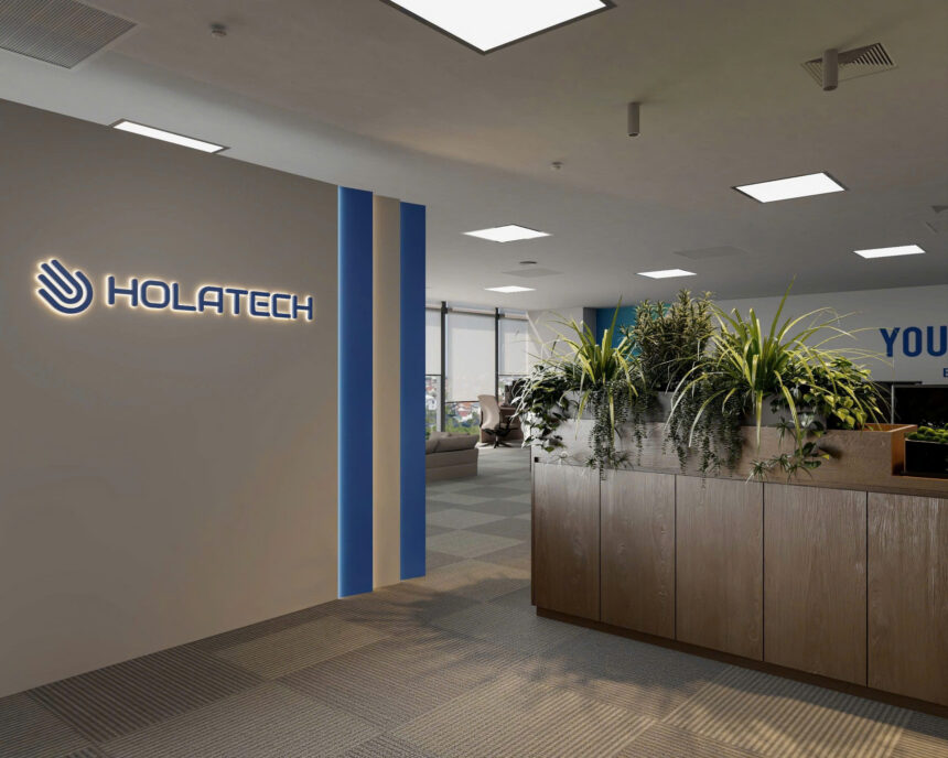The Hola Tech lobby with the company logo