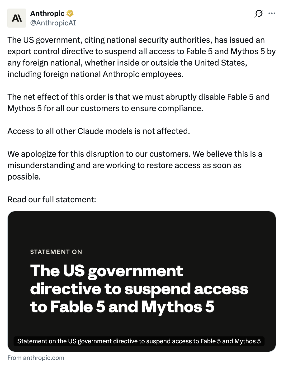 Anthropic releases Claude Fable 5